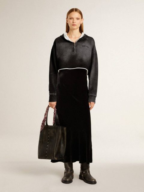 Gray Cropped Sweatshirt With A Lived-In Effect Anthracite Gray Women Sweatshirts Golden Goose - Image 3