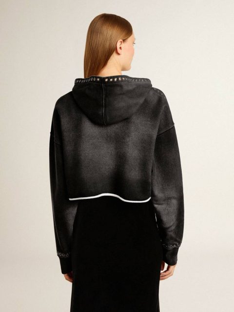 Gray Cropped Sweatshirt With A Lived-In Effect Anthracite Gray Women Sweatshirts Golden Goose - Image 4
