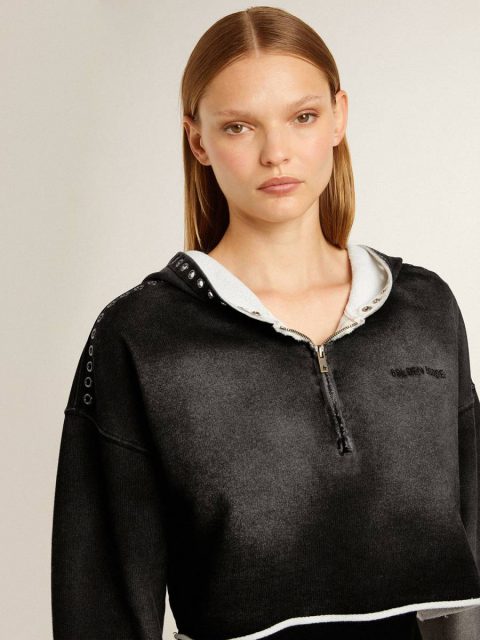 Gray Cropped Sweatshirt With A Lived-In Effect Anthracite Gray Women Sweatshirts Golden Goose - Image 5