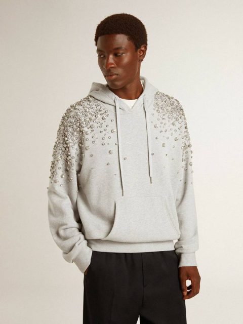 Gray Golden Goose Sweatshirts Women Gray Hooded Sweatshirt With Crystal Decoration - Image 2
