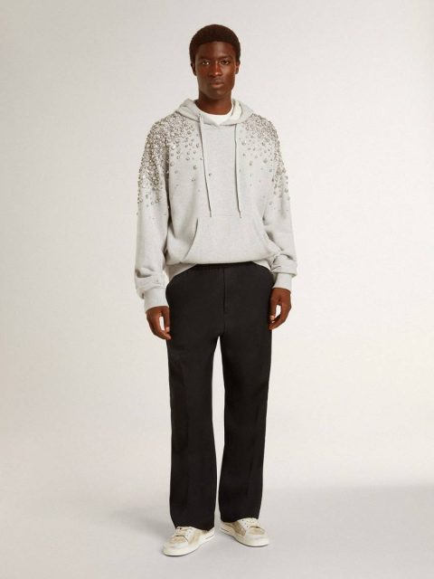 Gray Golden Goose Sweatshirts Women Gray Hooded Sweatshirt With Crystal Decoration - Image 3
