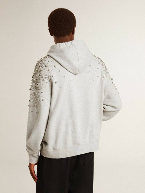 Gray Golden Goose Sweatshirts Women Gray Hooded Sweatshirt With Crystal Decoration - Image 4