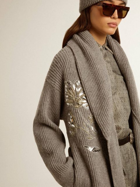 Gray Melange Knitwear Women's Cardigan In Gray Melange Wool With Embroidery On The Front Golden Goose Women - Image 4