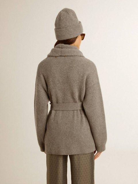 Gray Melange Knitwear Women's Cardigan In Gray Melange Wool With Embroidery On The Front Golden Goose Women - Image 5