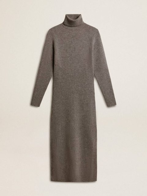 Gray Melange Women Golden Goose Gray Melange Ribbed Woolen Dress With High Neck Dresses & Jumpsuits