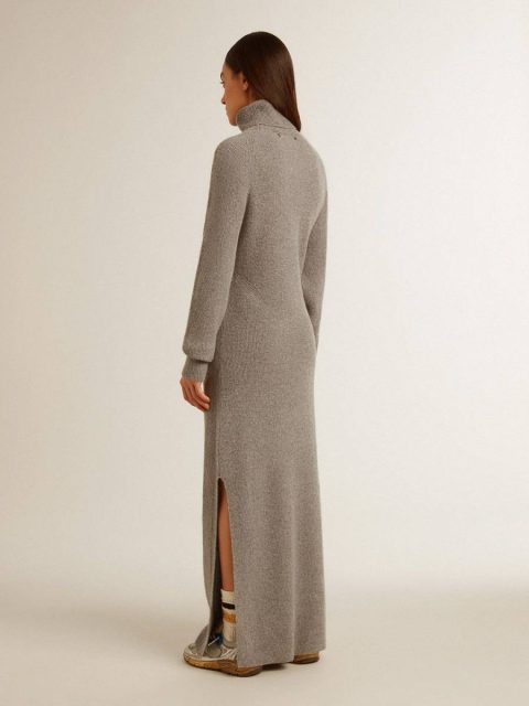 Gray Melange Women Golden Goose Gray Melange Ribbed Woolen Dress With High Neck Dresses & Jumpsuits - Image 5