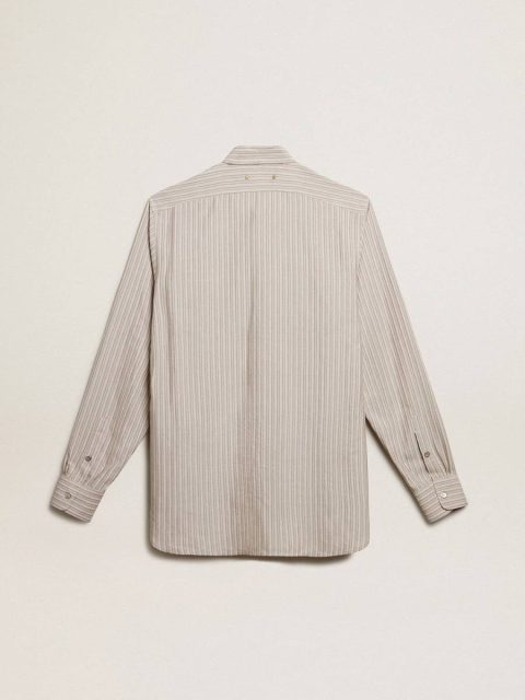 Gray Men Shirts Men's Viscose-Blend Linen Shirt With Striped Pattern Golden Goose - Image 2