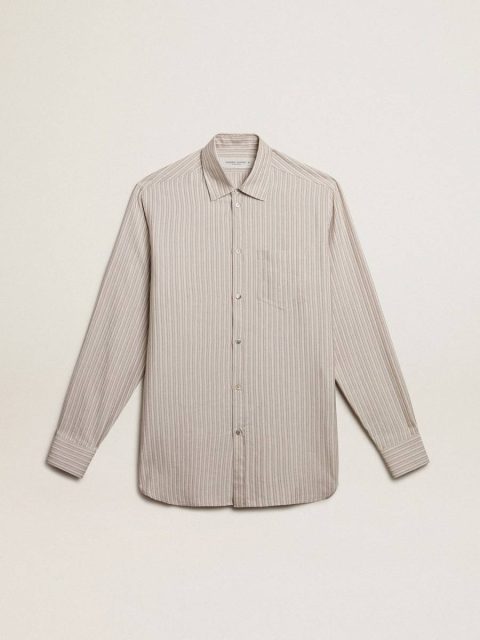 Gray Men Shirts Men's Viscose-Blend Linen Shirt With Striped Pattern Golden Goose