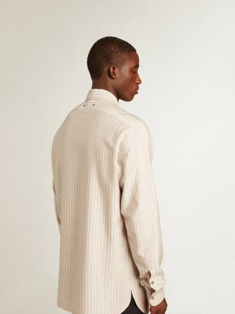 Gray Men Shirts Men's Viscose-Blend Linen Shirt With Striped Pattern Golden Goose - Image 5