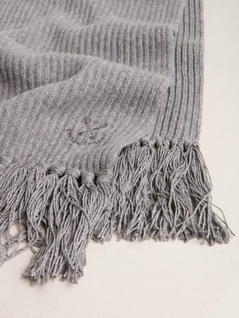 Gray Ribbed Wool Scarf Silks & Scarves Golden Goose Gray Melange Women - Image 2