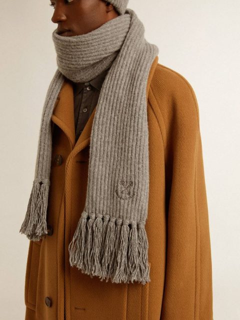 Gray Ribbed Wool Scarf Silks & Scarves Golden Goose Gray Melange Women - Image 3