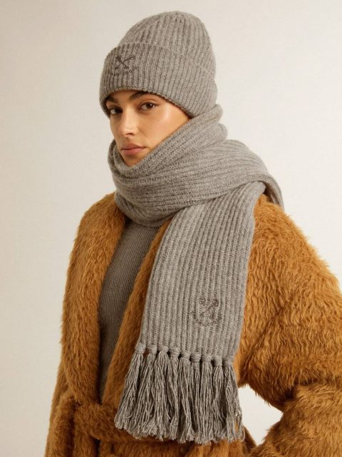 Gray Ribbed Wool Scarf Silks & Scarves Golden Goose Gray Melange Women - Image 4