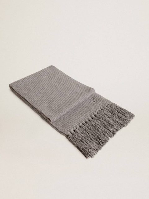 Gray Ribbed Wool Scarf Silks & Scarves Golden Goose Gray Melange Women