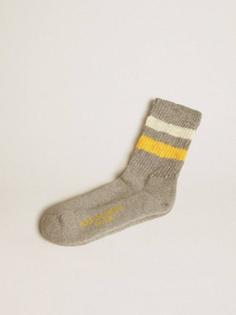 Gray Socks With Distressed Details And Yellow And White Stripes Women Socks Golden Goose Gray