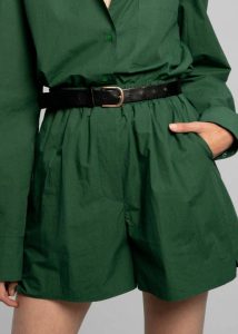 Green Bottoms Women The Frankie Shop Lui Organic Cotton Boxer Short - Hunter Green - Image 2