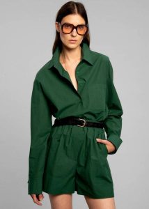 Green Bottoms Women The Frankie Shop Lui Organic Cotton Boxer Short - Hunter Green