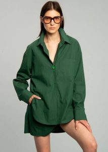 Green Bottoms Women The Frankie Shop Lui Organic Cotton Boxer Short - Hunter Green - Image 3