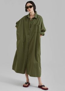 Green Dresses The Frankie Shop Kason Oversized Shirt Dress - Dark Olive Women - Image 2