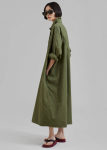 Green Dresses The Frankie Shop Kason Oversized Shirt Dress - Dark Olive Women