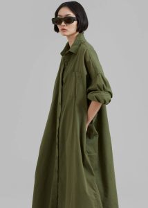 Green Dresses The Frankie Shop Kason Oversized Shirt Dress - Dark Olive Women - Image 3