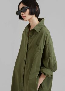 Green Dresses The Frankie Shop Kason Oversized Shirt Dress - Dark Olive Women - Image 4