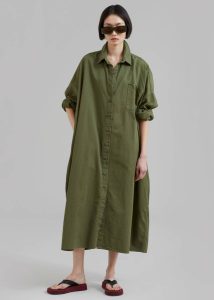 Green Dresses The Frankie Shop Kason Oversized Shirt Dress - Dark Olive Women - Image 5