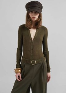 Green The Frankie Shop Solana Polo Bodysuit - Khaki Tops Women - Image 4