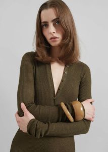 Green The Frankie Shop Solana Polo Bodysuit - Khaki Tops Women - Image 5