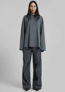Green The Frankie Shop Tops Rio Oversized Sleeve Tee - Khaki Women - Image 2