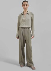 Green The Frankie Shop Xia Side Belt Trousers - Khaki Women Bottoms - Image 2