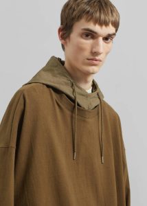 Green Tops Men The Frankie Shop Barstow Layered Hoodie - Dark Olive - Image 3