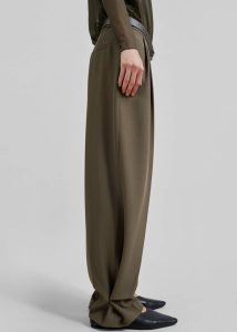 Green Women Bottoms The Frankie Shop Dina Pleated Trousers - Khaki - Image 2