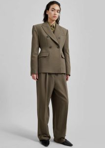 Green Women Bottoms The Frankie Shop Dina Pleated Trousers - Khaki