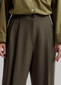 Green Women Bottoms The Frankie Shop Dina Pleated Trousers - Khaki - Image 3