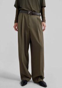 Green Women Bottoms The Frankie Shop Dina Pleated Trousers - Khaki - Image 5