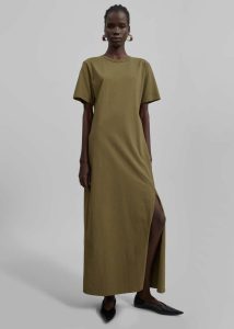 Green Women Dresses The Frankie Shop Marina Maxi Slit Dress - Khaki - Image 3