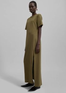 Green Women Dresses The Frankie Shop Marina Maxi Slit Dress - Khaki - Image 5