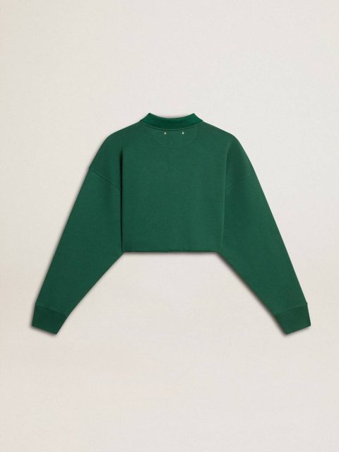 Green Women Sweatshirts Women's Green Cropped Polo Sweatshirt With Print Golden Goose - Image 5