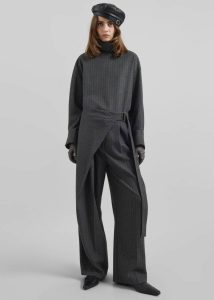 Grey Bottoms Belton Wool-Blend Wrap Trousers - Charcoal/White Pinstripe Women The Frankie Shop - Image 2