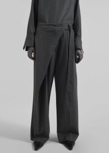 Grey Bottoms Belton Wool-Blend Wrap Trousers - Charcoal/White Pinstripe Women The Frankie Shop