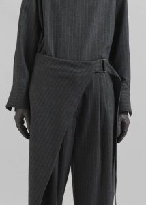 Grey Bottoms Belton Wool-Blend Wrap Trousers - Charcoal/White Pinstripe Women The Frankie Shop - Image 3