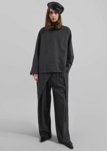 Grey Bottoms Belton Wool-Blend Wrap Trousers - Charcoal/White Pinstripe Women The Frankie Shop - Image 5