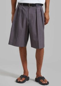 Grey Bottoms Men The Frankie Shop Dash Pleated Bermuda Shorts - Grey Stripe - Image 2