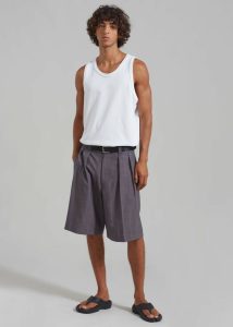 Grey Bottoms Men The Frankie Shop Dash Pleated Bermuda Shorts - Grey Stripe
