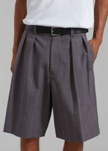 Grey Bottoms Men The Frankie Shop Dash Pleated Bermuda Shorts - Grey Stripe - Image 3