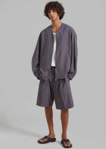Grey Bottoms Men The Frankie Shop Dash Pleated Bermuda Shorts - Grey Stripe - Image 4