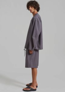 Grey Bottoms Men The Frankie Shop Dash Pleated Bermuda Shorts - Grey Stripe - Image 5