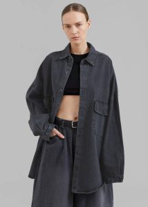 Grey Dallas Denim Overshirt - Dark Grey The Frankie Shop Tops Women