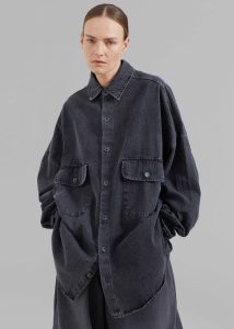 Grey Dallas Denim Overshirt - Dark Grey The Frankie Shop Tops Women - Image 3