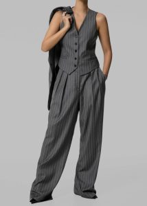Grey Holland Pleated Trousers - Charcoal/White Pinstripe The Frankie Shop Women Bottoms - Image 2